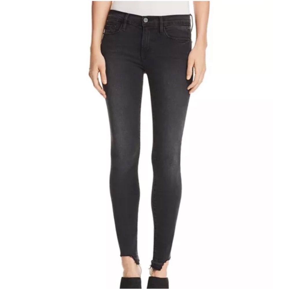 Frame‎ Le Skinny de Jeanne Black Micoy Step Hem Cropped Jean Size 28